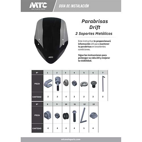 PARABRISA UNIVERSAL DRIFT (NEGRO) CON SOPORTES METALICO 3MM MTC (NAC)