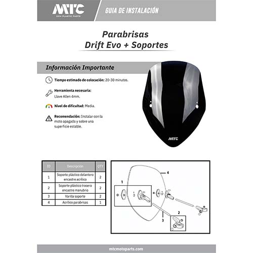 PARABRISA UNIVERSAL DRIFT EVO (CRISTAL) CON SOPORTES NYLON 3MM MTC (NAC)