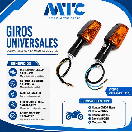 FAROL GIRO HONDA CG150 TITAN / CG125 / CBX250 DEL/TRAS RIGIDO (JGO) MTC