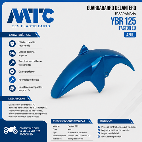 GUARDABARRO DEL. YAMAHA YBR 125 ED FACTOR AZUL + SOPORTE MTC