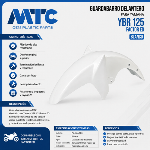 GUARDABARRO DEL. YAMAHA YBR 125 ED FACTOR BLANCO + SOPORTE MTC