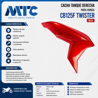 CACHA LATERAL TANQUE HONDA CB125F TWISTER ROJO LADO DERECHO MTC