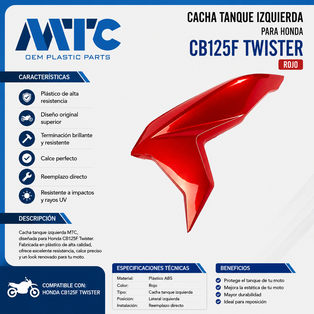 CACHA LATERAL TANQUE HONDA CB125F TWISTER ROJO LADO IZQUIERDO MTC