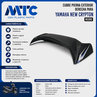 CUBRE PIERNA EXTERIOR YAMAHA NEW CRYPTON 110 NEGRO LADO DERECHO (C/CALCO) MTC