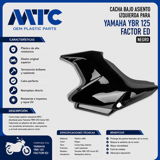 CACHA LATERAL YAMAHA YBR 125 FACTOR NEGRO LADO IZQUIERDO MTC