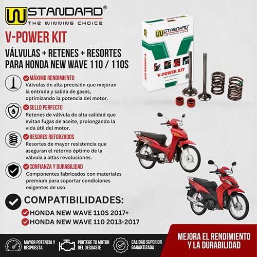 V-POWER KIT HONDA NEW WAVE 110/110 S (VALVULAS + RETEN + RESORTES) STD