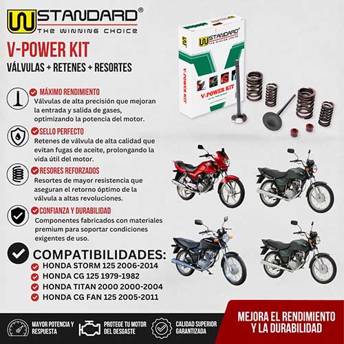 V-POWER KIT HONDA STORM/CG125 (VALVULAS + RETEN + RESORTES) STD