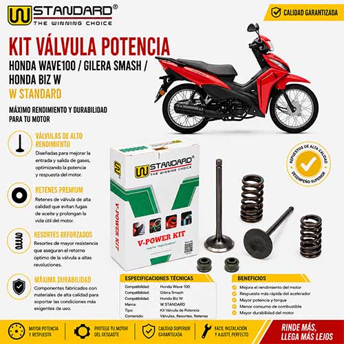 V-POWER KIT HONDA WAVE/BIZ/SMASH (VALVULAS+RETEN+RESORTES) STD