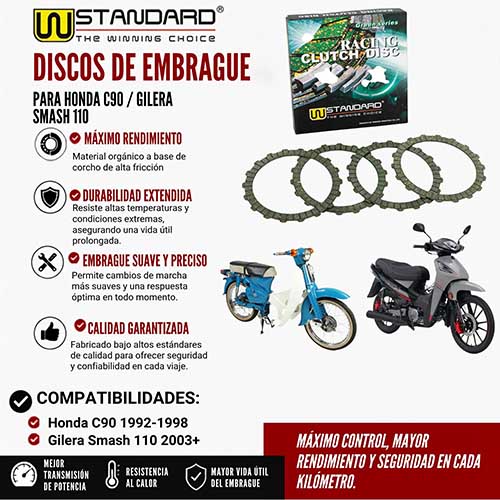 DISCO DE EMBRAGUE HONDA C90 / GILERA SMASH (3PCS) STD