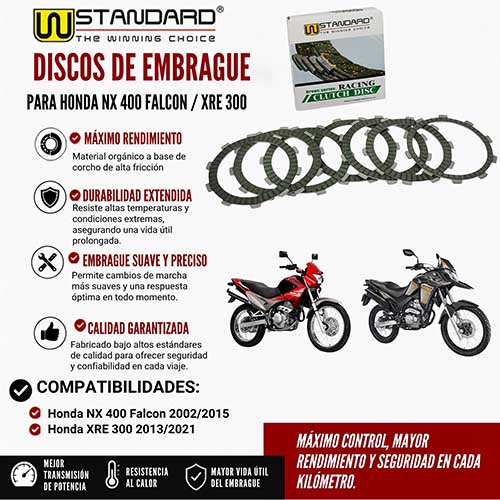 DISCO DE EMBRAGUE HONDA NX 400 FALCON / XRE 300 (6+1) STD
