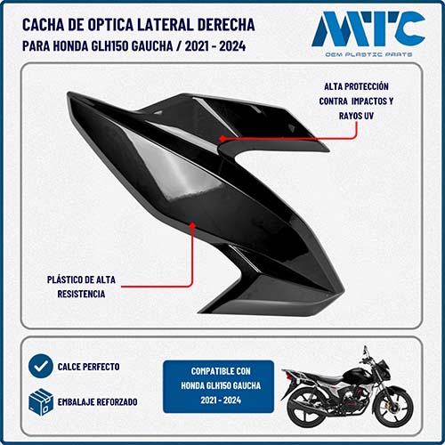 CACHA OPTICA LATERAL HONDA GLH150 GAUCHA NEGRO LADO DERECHO MTC