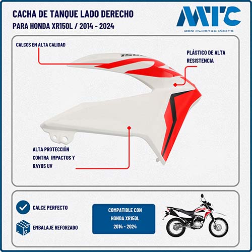 CACHA TANQUE HONDA XR150L BLANCO LADO DERECHO MTC