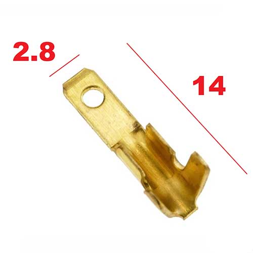 TERMINAL MACHO CON TRABA P/FICHA (ANCHO 2,8mm) BRONCE X 100 U. PLASTICA VC (776)
